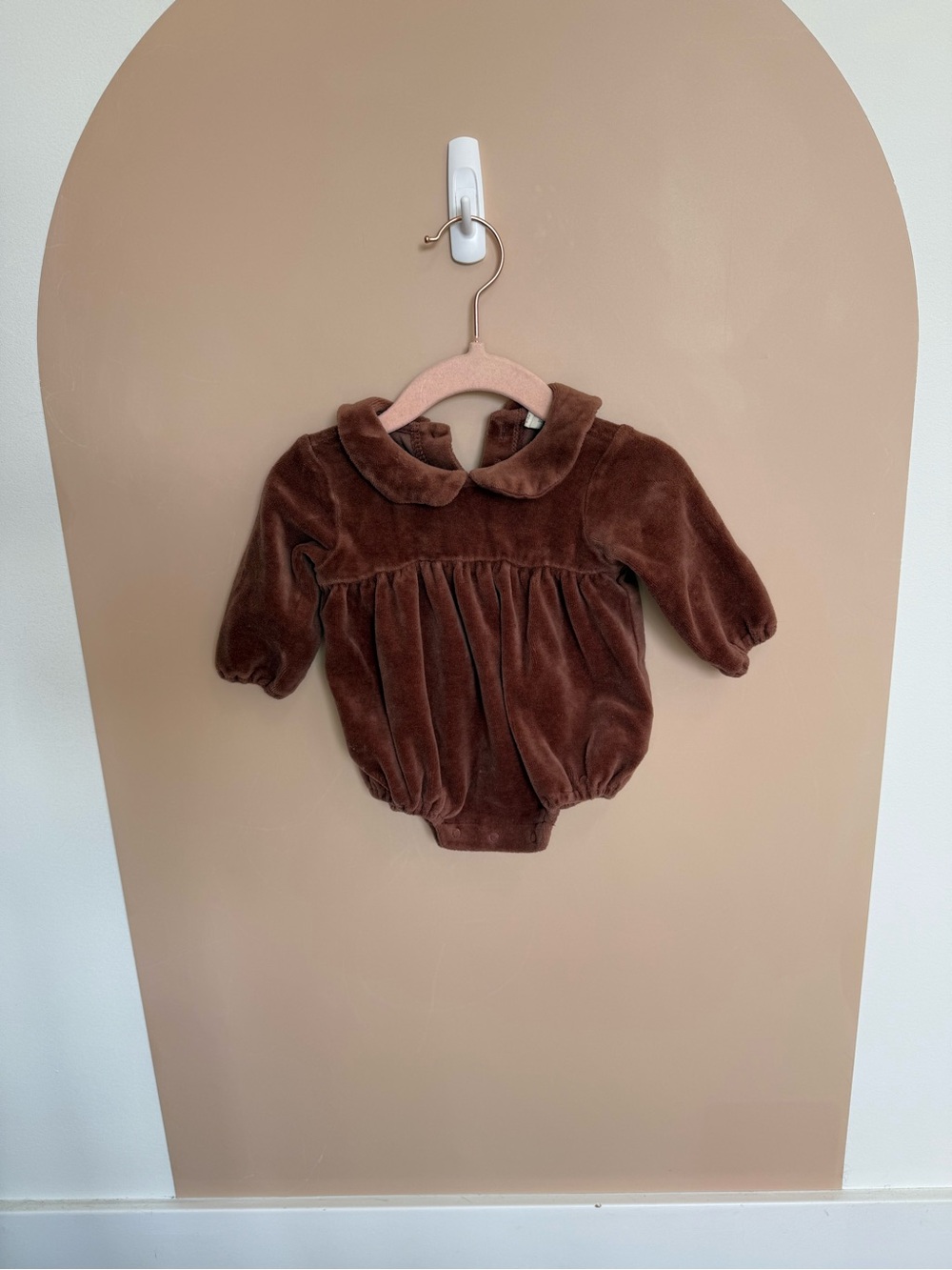 Quincy Mae Brown Velvet Peter Pan Collar Romper